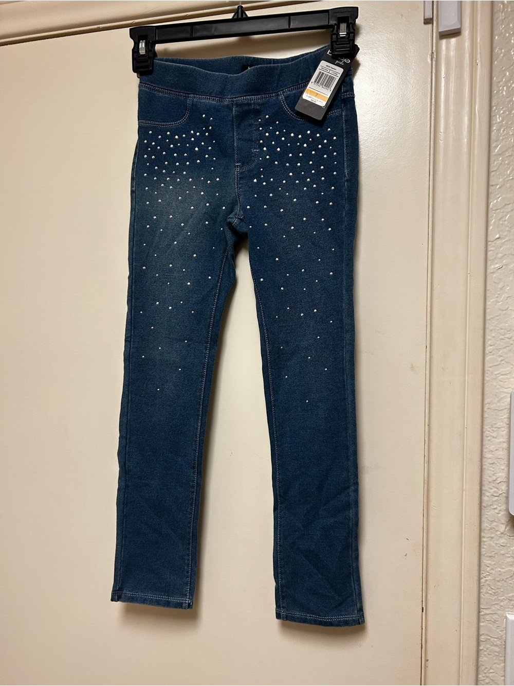 Girls' Blue Stretch Skinny Jeans with Rhinestone Detail
